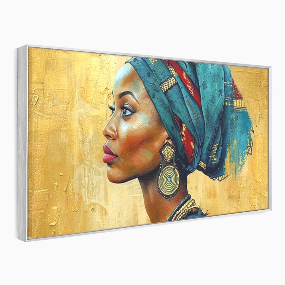Tablou canvas cu tablou canvas cu profil de femeie, in rama de aluminiu argintiu