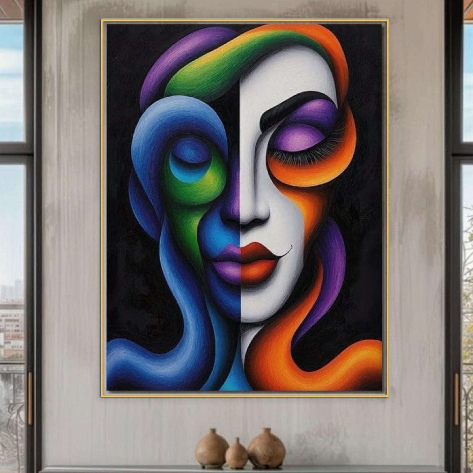 Tablou Canvas Premium, LuxCanva® G1128, Puterea din Intuneric, Razboinica, Tribal, Forta, Dramatism, Lupta, Mister, Contraste, Privire, Salbatica, Living, Dormitor