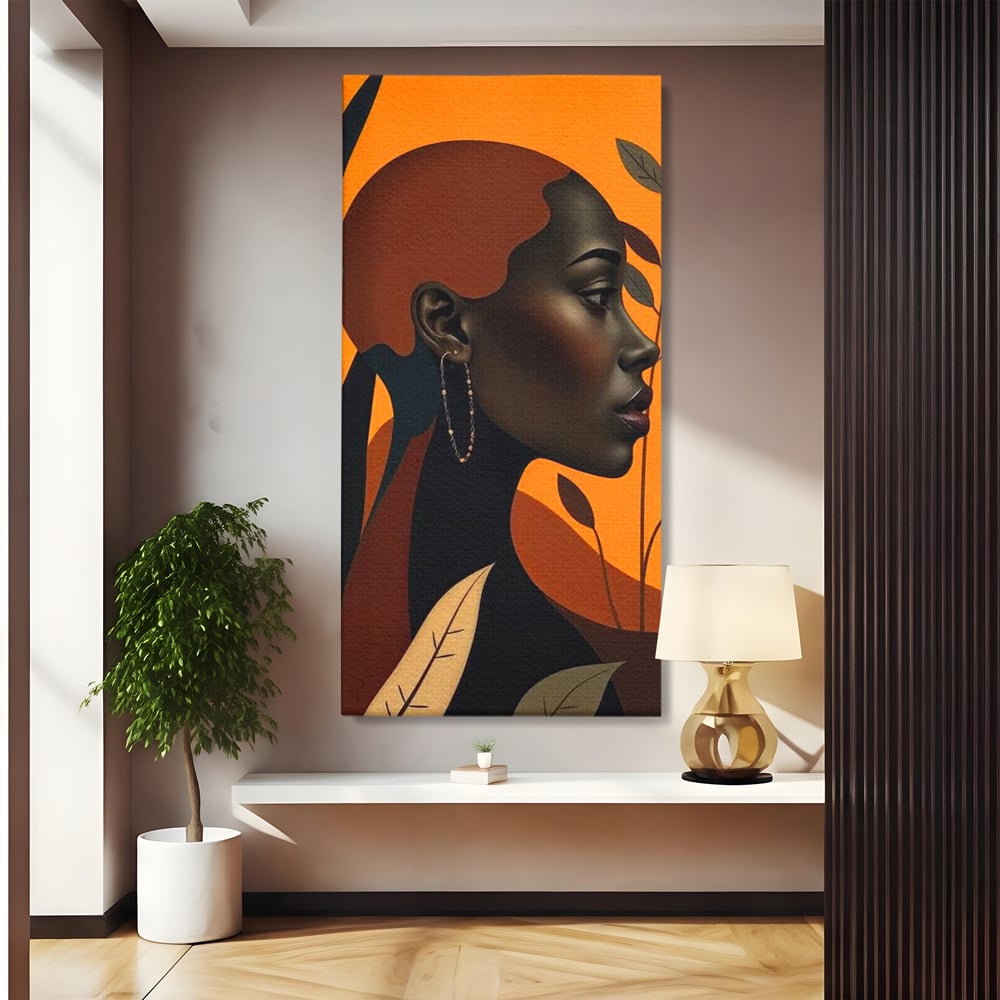 Tablou canvas cu ilustratie digitala cu profil de femeie, fara rama, pe sasiu de lemn