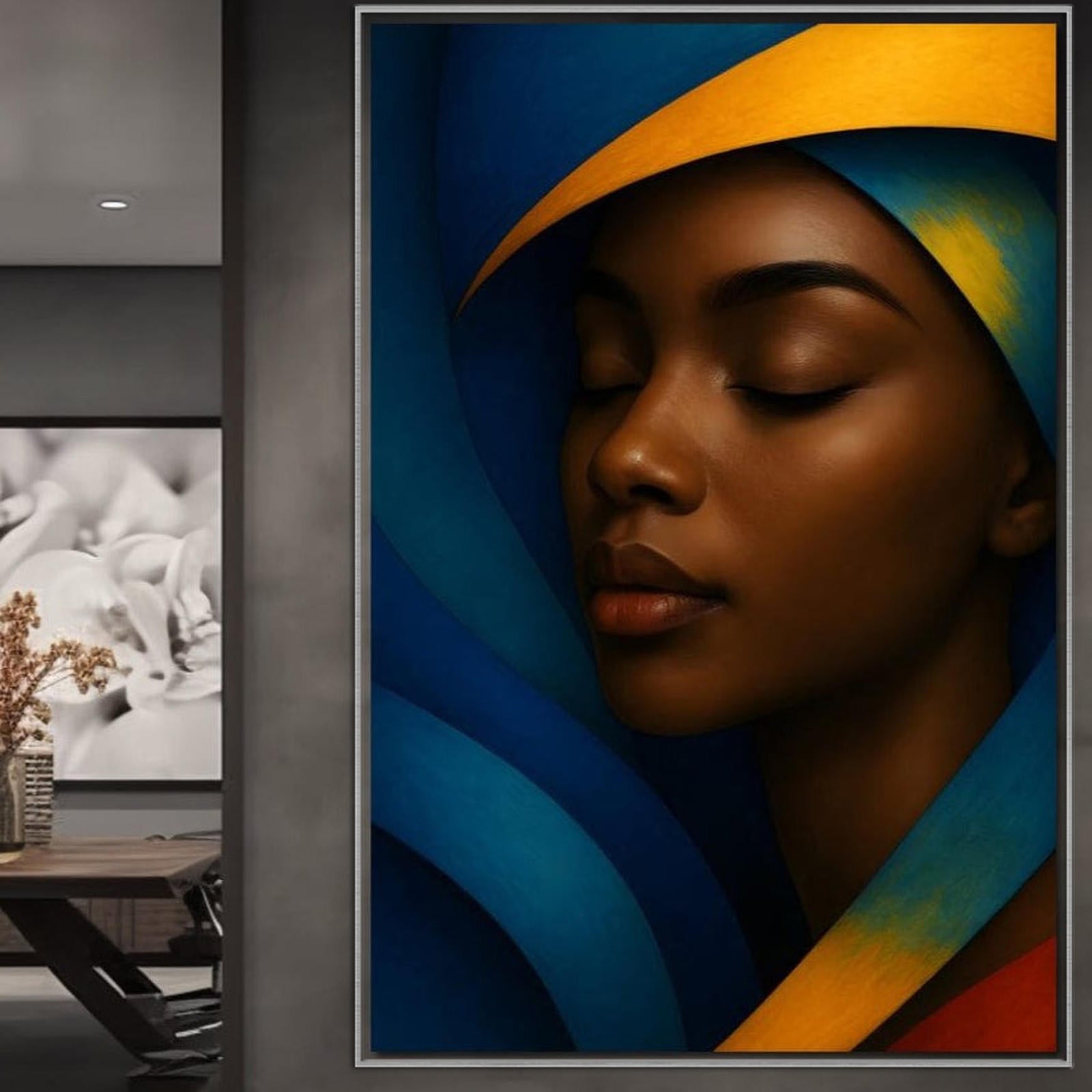 Tablou Canvas Premium, LuxCanva® G1134, Sub Pleoapele Lunii, Profunzime, Somn, Liniste, Pace, Meditatie, Serenitate, Pictural, Vis, Albastru, Portocaliu, Mister, Birou, Living