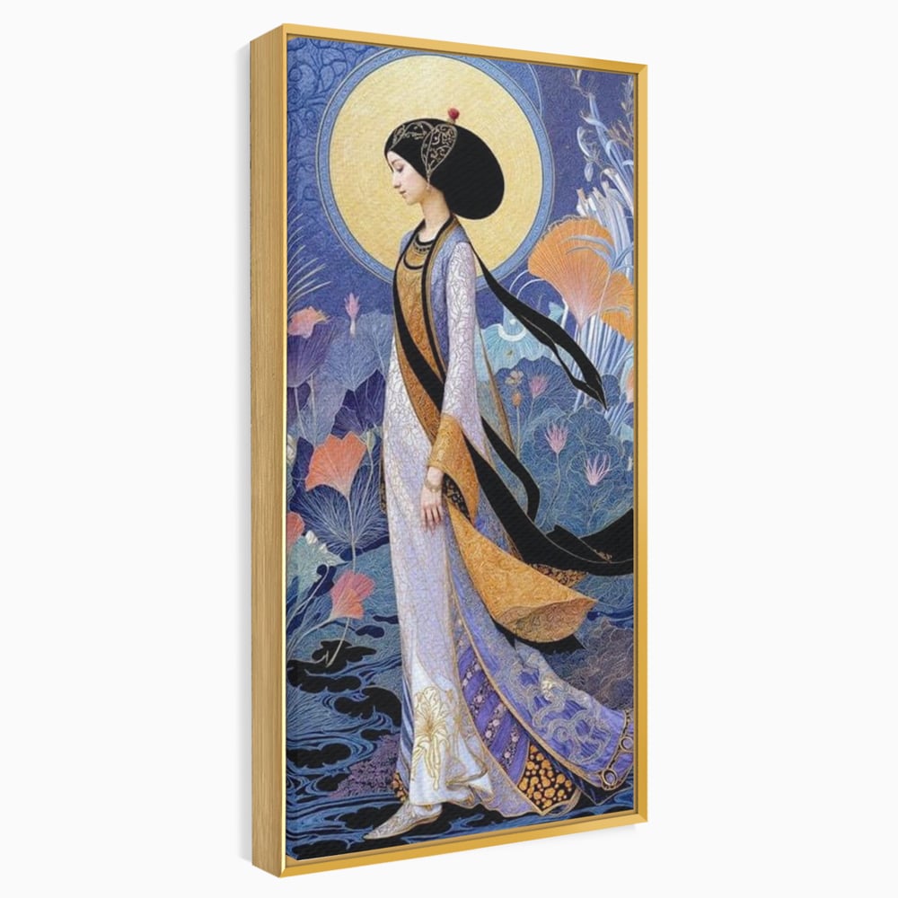 Tablou canvas cu tablou canvas cu regina in stil art nouveau, in rama de aluminiu auriu