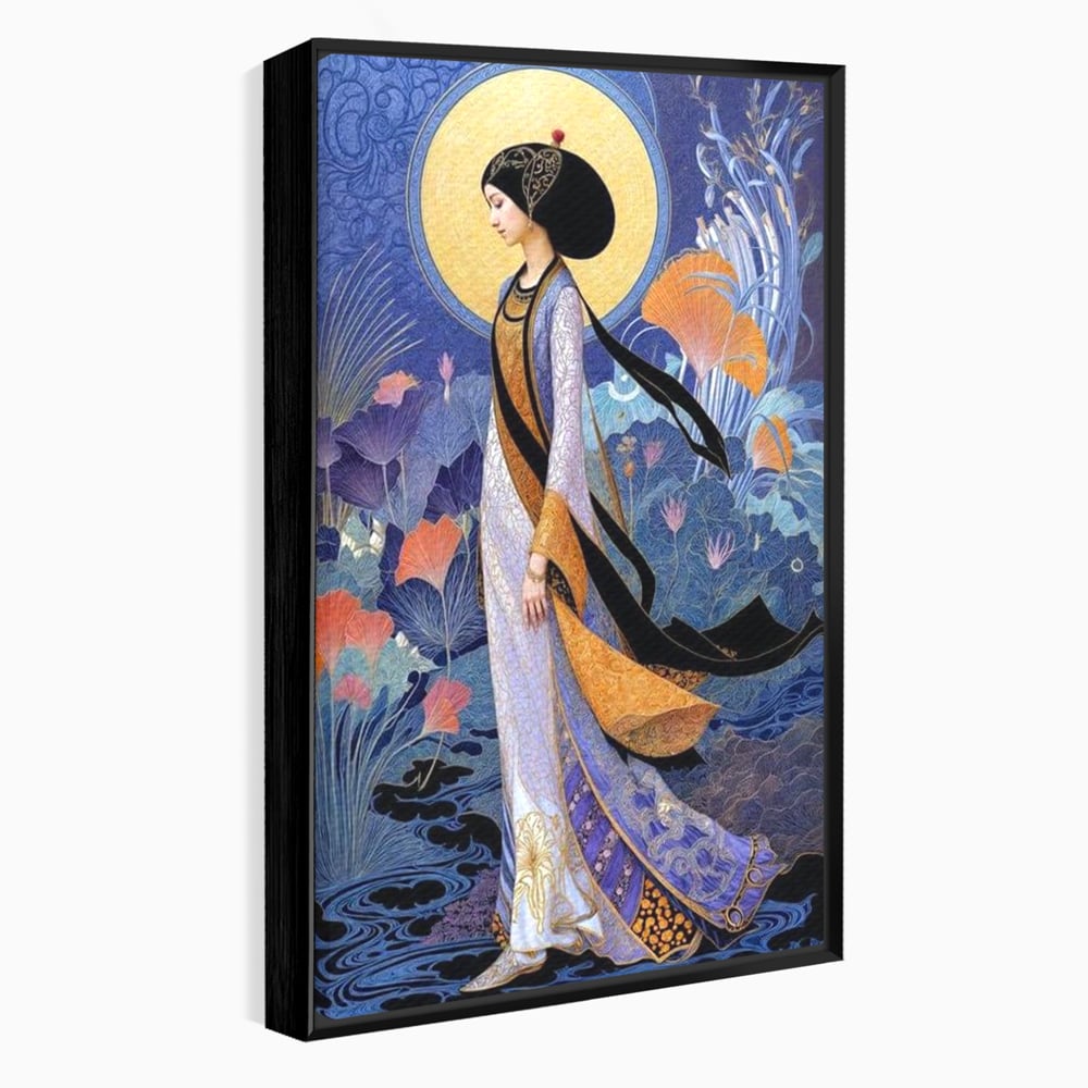 Tablou canvas cu tablou canvas cu regina in stil art nouveau, in rama de aluminiu negru