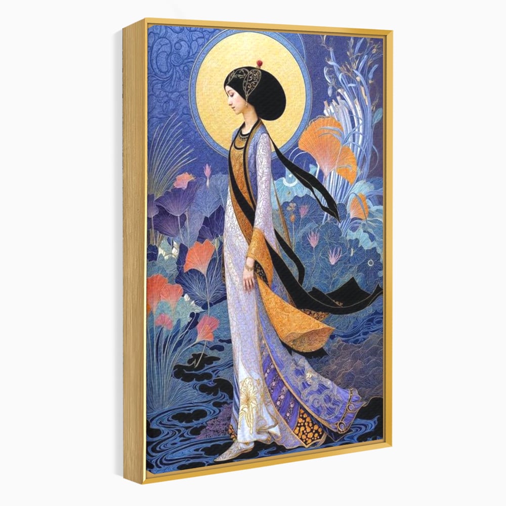 Tablou canvas cu tablou canvas cu regina in stil art nouveau, in rama de aluminiu auriu