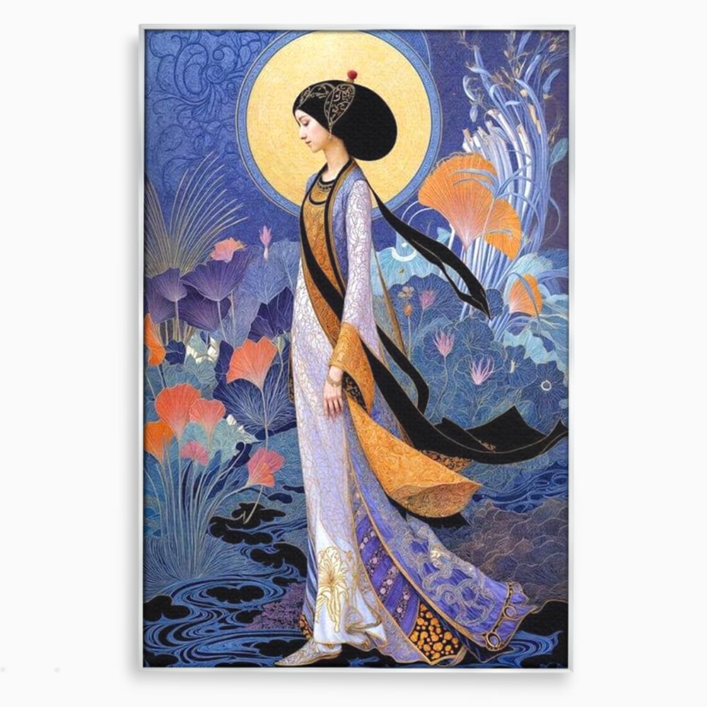 Tablou canvas cu tablou canvas cu regina in stil art nouveau, in rama de aluminiu argintiu