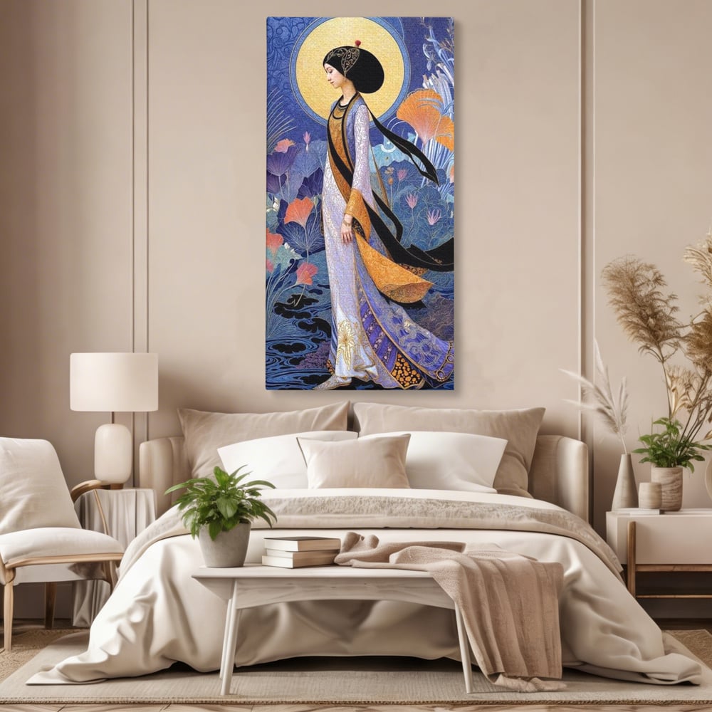 Tablou canvas cu tablou canvas cu regina in stil art nouveau, fara rama, pe sasiu de lemn, pe perete intr-un dormitor