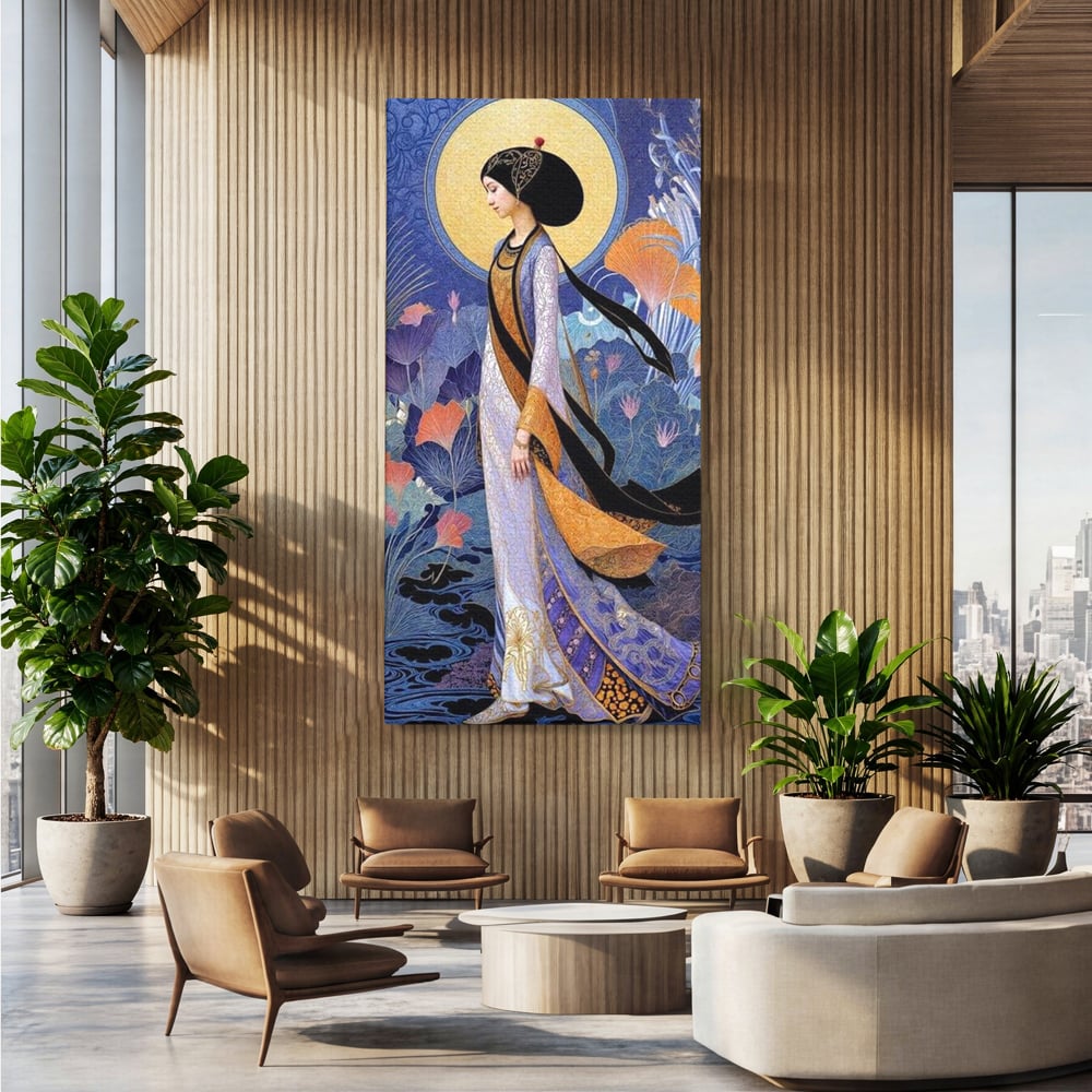 Tablou canvas cu tablou canvas cu regina in stil art nouveau, fara rama, pe sasiu de lemn, pe perete intr-un birou