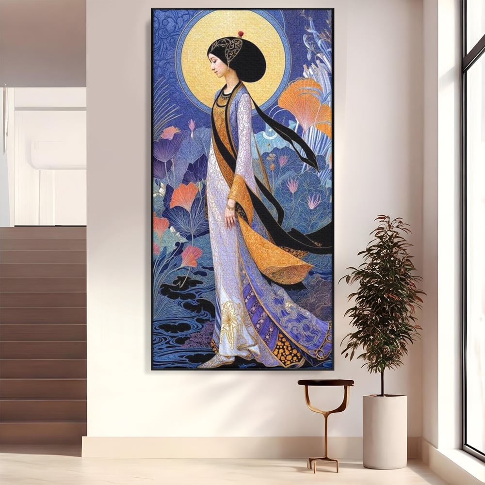 Tablou canvas cu tablou canvas cu regina in stil art nouveau, in rama de aluminiu negru