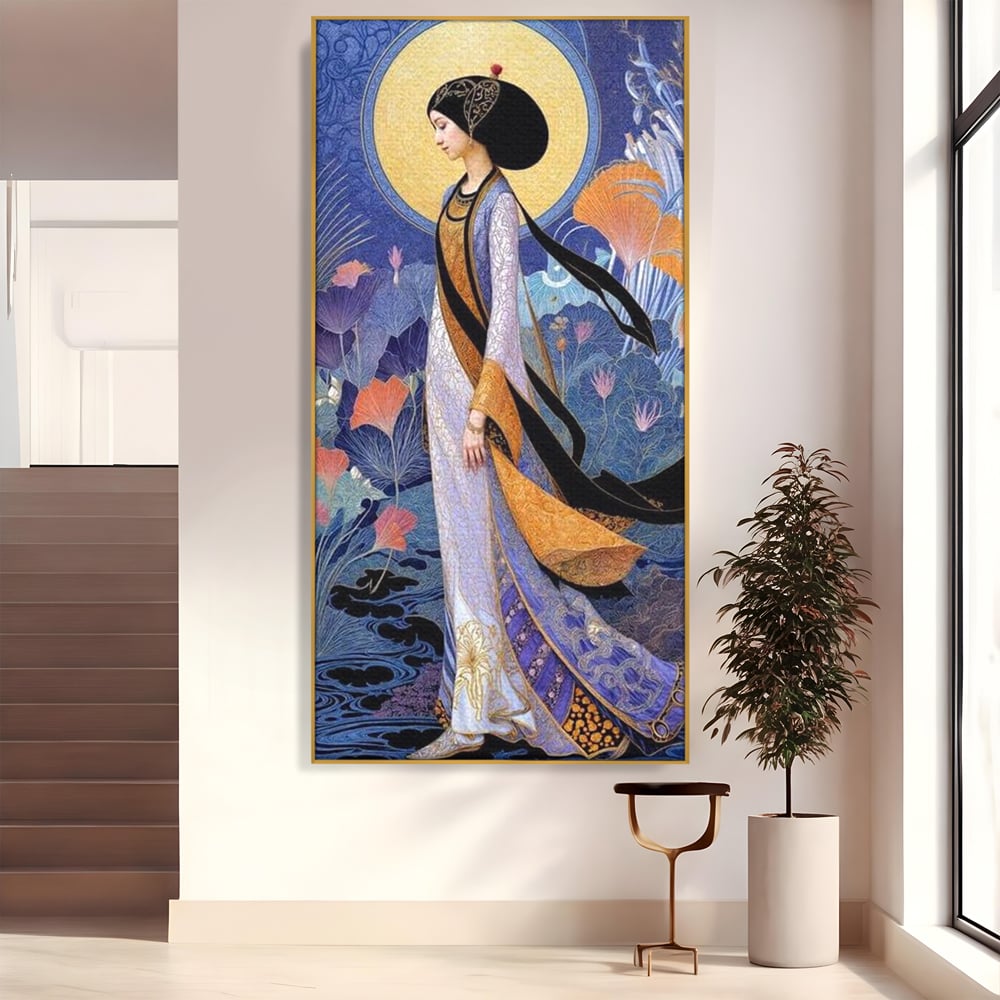 Tablou canvas cu tablou canvas cu regina in stil art nouveau, in rama de aluminiu auriu