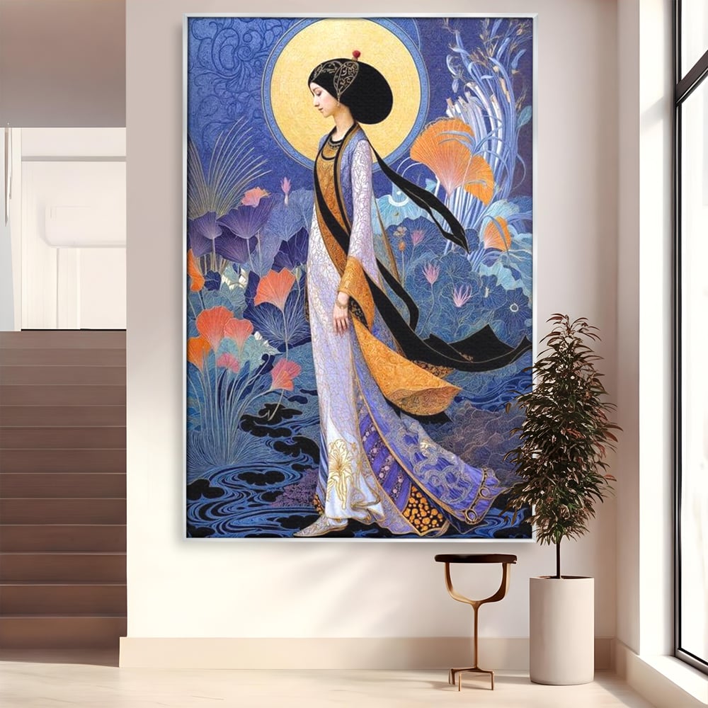 Tablou canvas cu tablou canvas cu regina in stil art nouveau, in rama de aluminiu argintiu