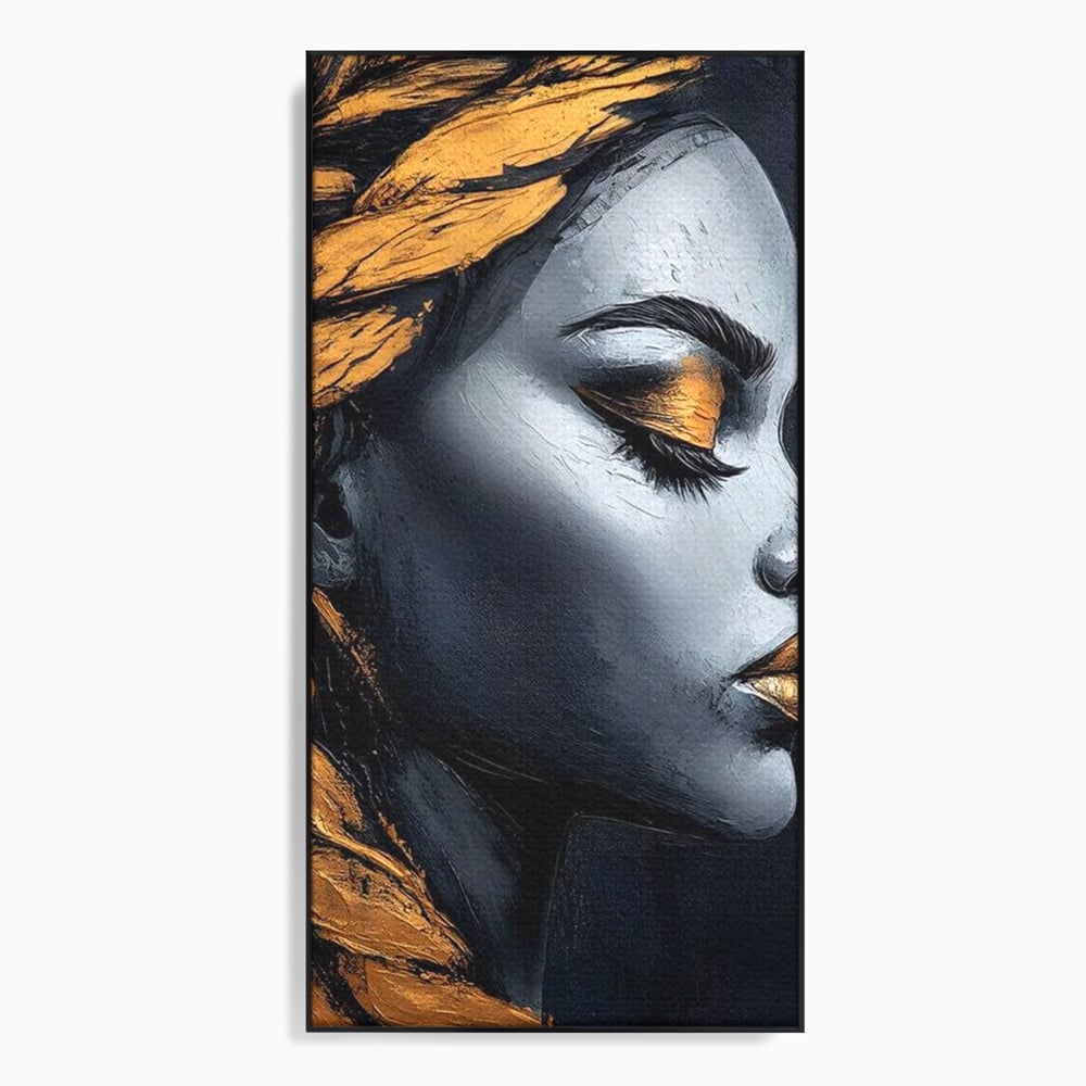 Tablou canvas cu tablou canvas cu profil de femeie, in rama de aluminiu negru
