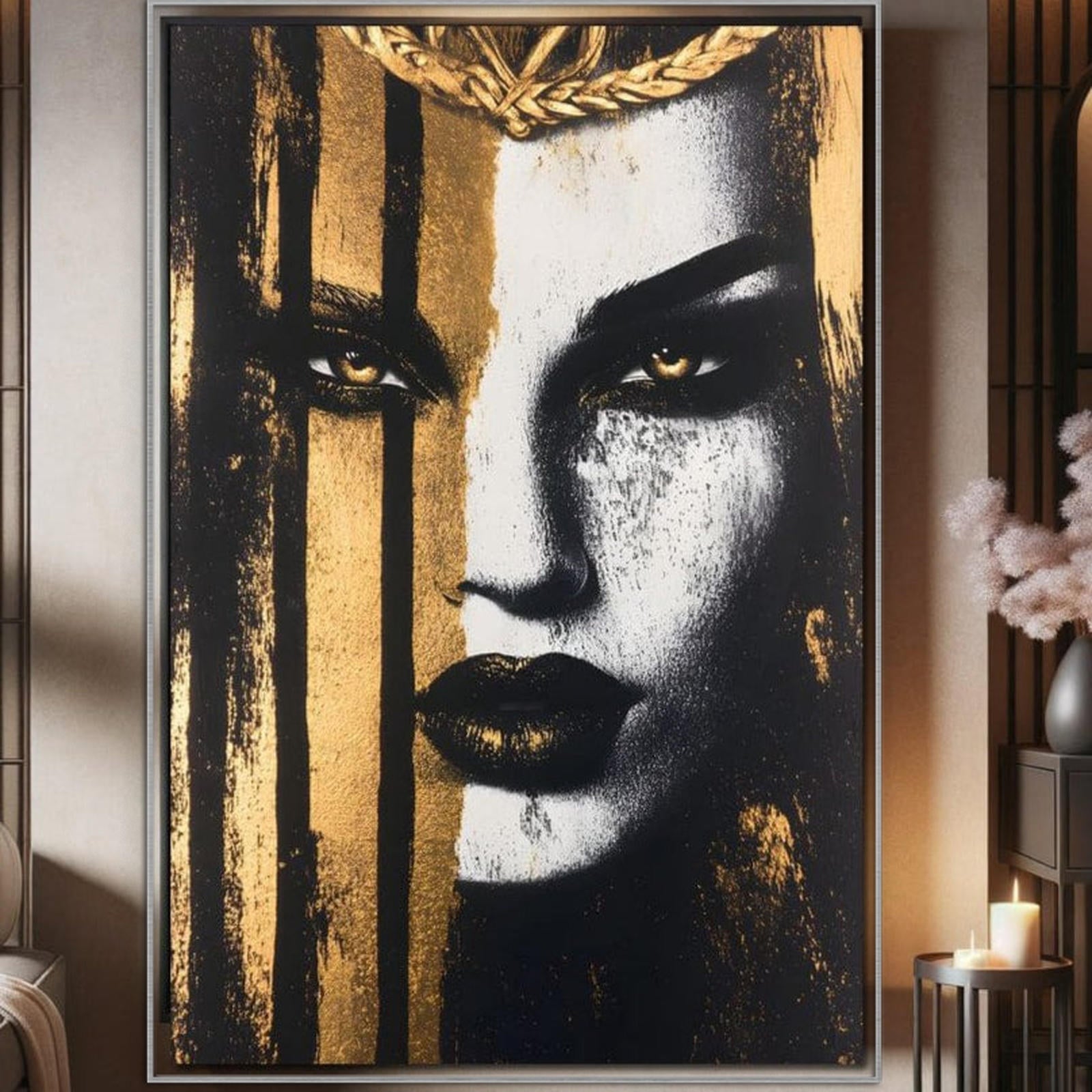 Tablou Canvas Premium, LuxCanva® G1147, Forta Unei Priviri, Privire, Intensa, Texturat, Arta, Mister, Fashion, Lux, Dramatism, Frumusete, Glamour, Metalic, Birou, Living