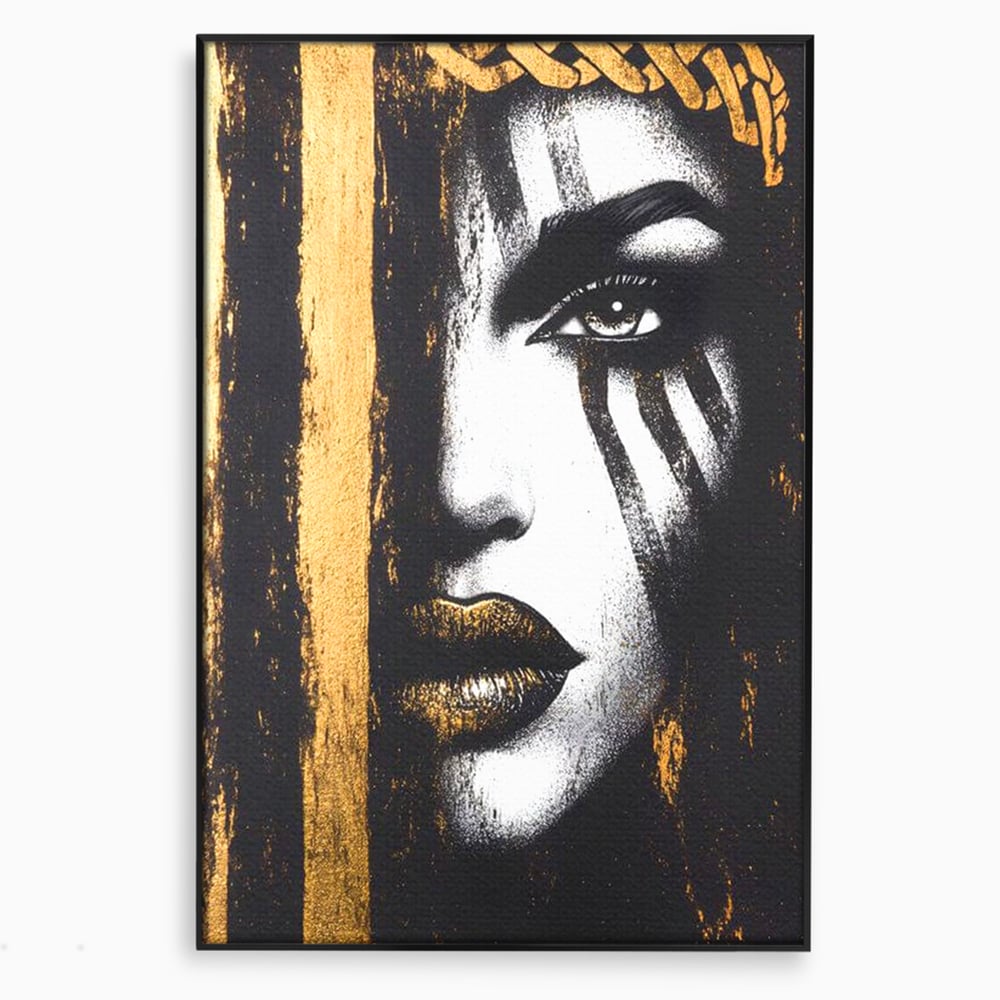 Tablou canvas cu tablou canvas cu chip de femeie, in rama de aluminiu negru