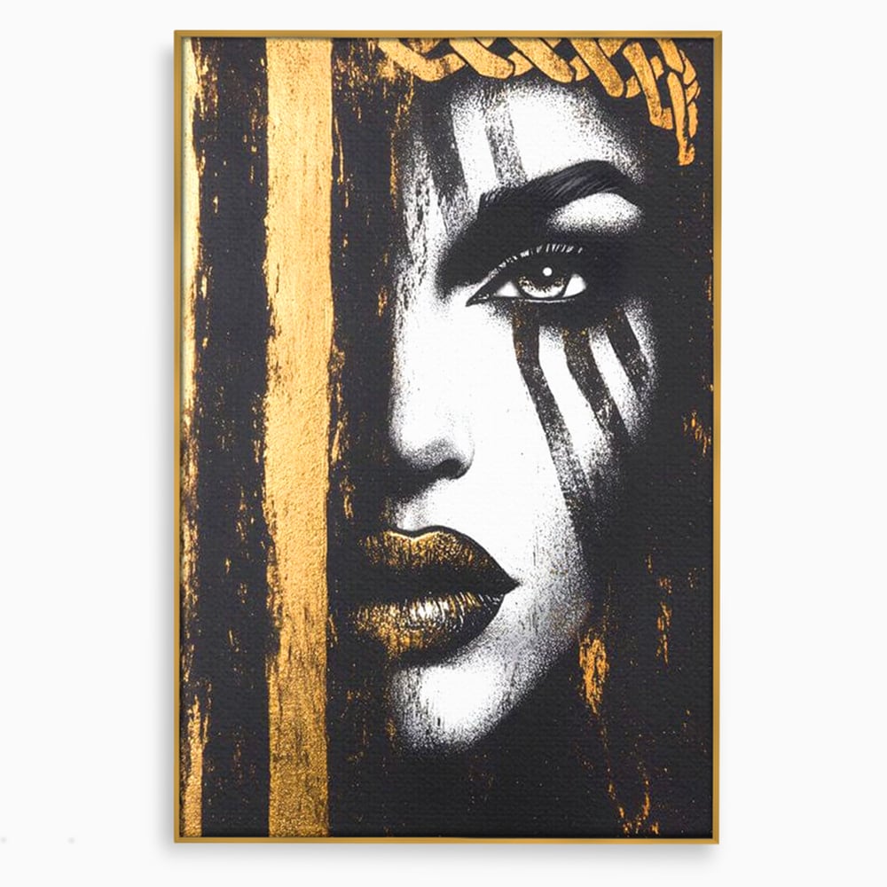 Tablou canvas cu tablou canvas cu chip de femeie, in rama de aluminiu auriu