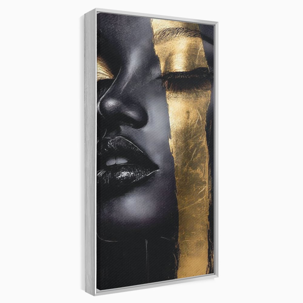 Tablou canvas cu tablou canvas cu chip de femeie, in rama de aluminiu argintiu