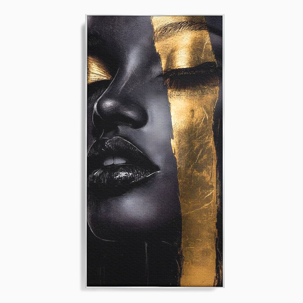 Tablou canvas cu tablou canvas cu chip de femeie, in rama de aluminiu argintiu