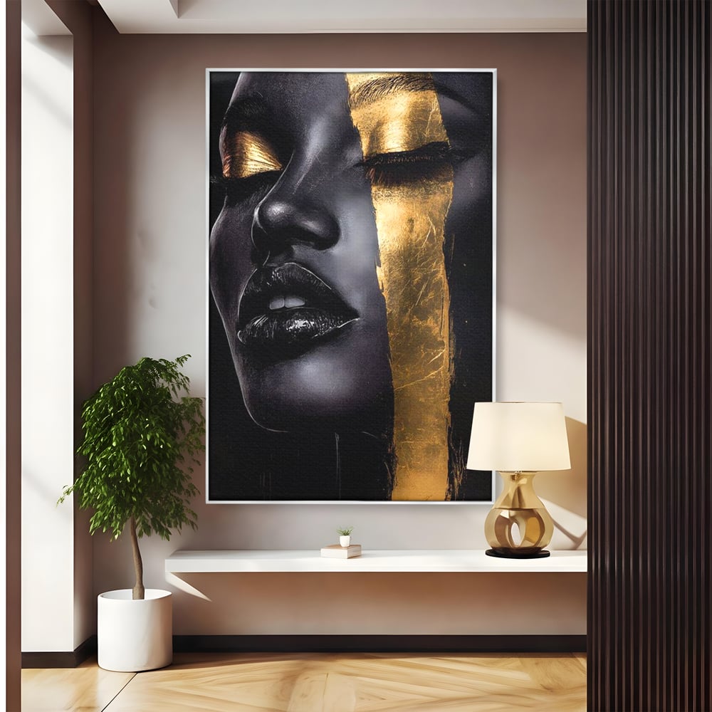 Tablou canvas cu tablou canvas cu chip de femeie, in rama de aluminiu argintiu
