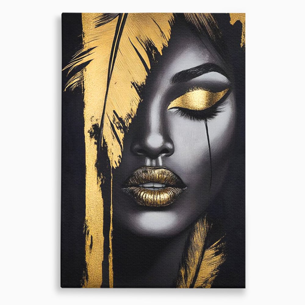 Tablou canvas cu tablou canvas cu portret stilizat de femeie, fara rama, pe sasiu de lemn