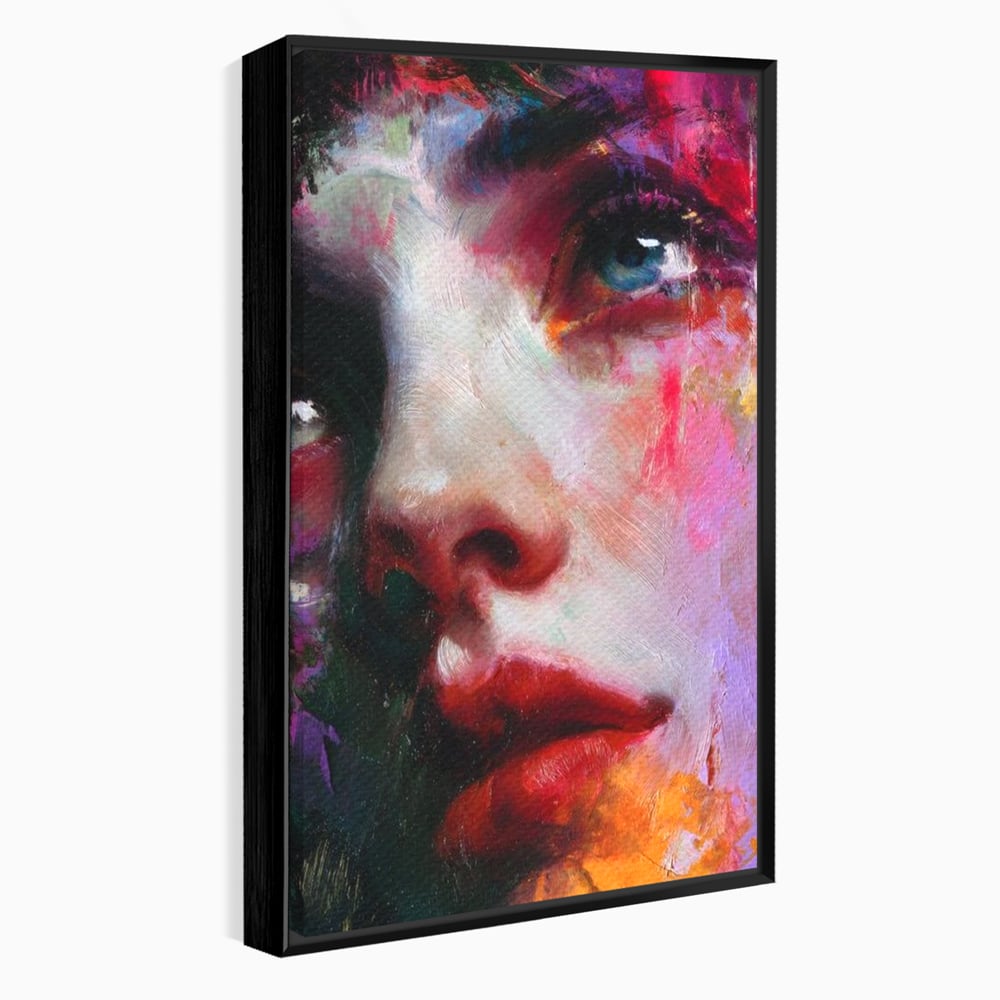 Tablou canvas cu tablou canvas cu portret expresionist de femeie, in rama de aluminiu negru