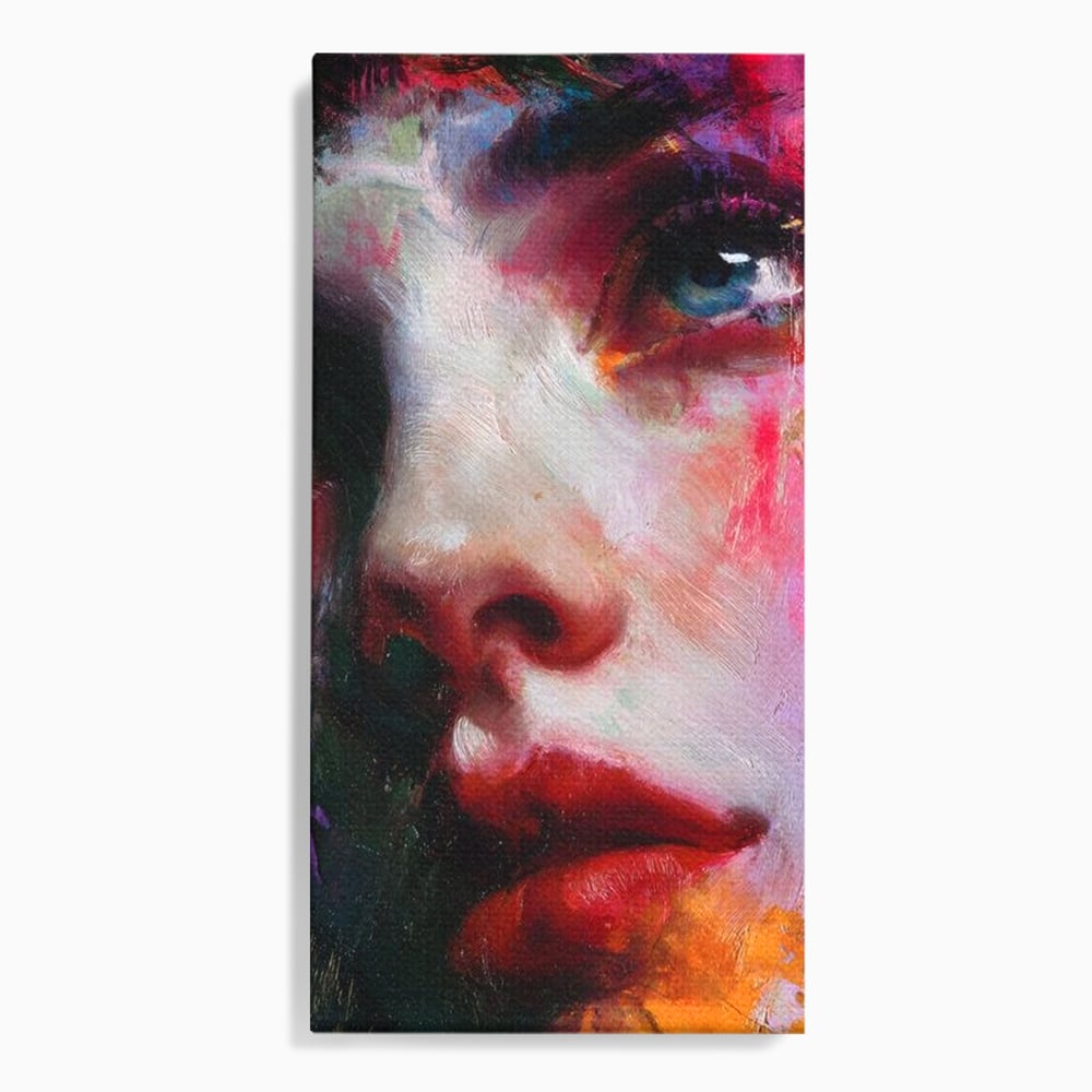 Tablou canvas cu tablou canvas cu portret expresionist de femeie, fara rama, pe sasiu de lemn