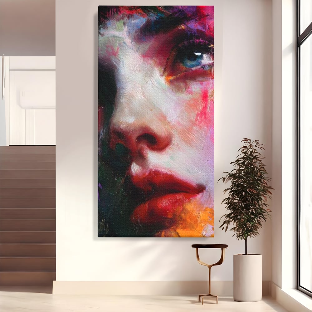 Tablou canvas cu tablou canvas cu portret expresionist de femeie, fara rama, pe sasiu de lemn