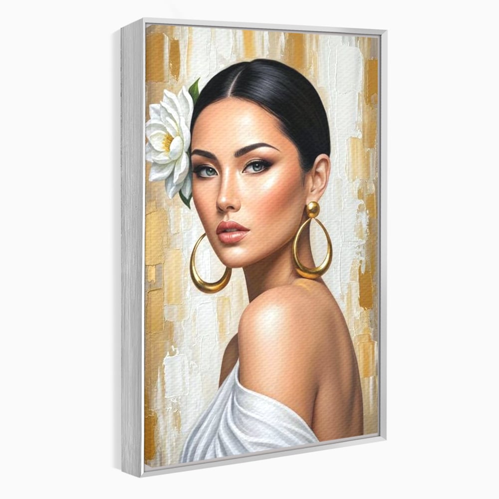 Tablou canvas cu tablou canvas cu portret de femeie, in rama de aluminiu argintiu