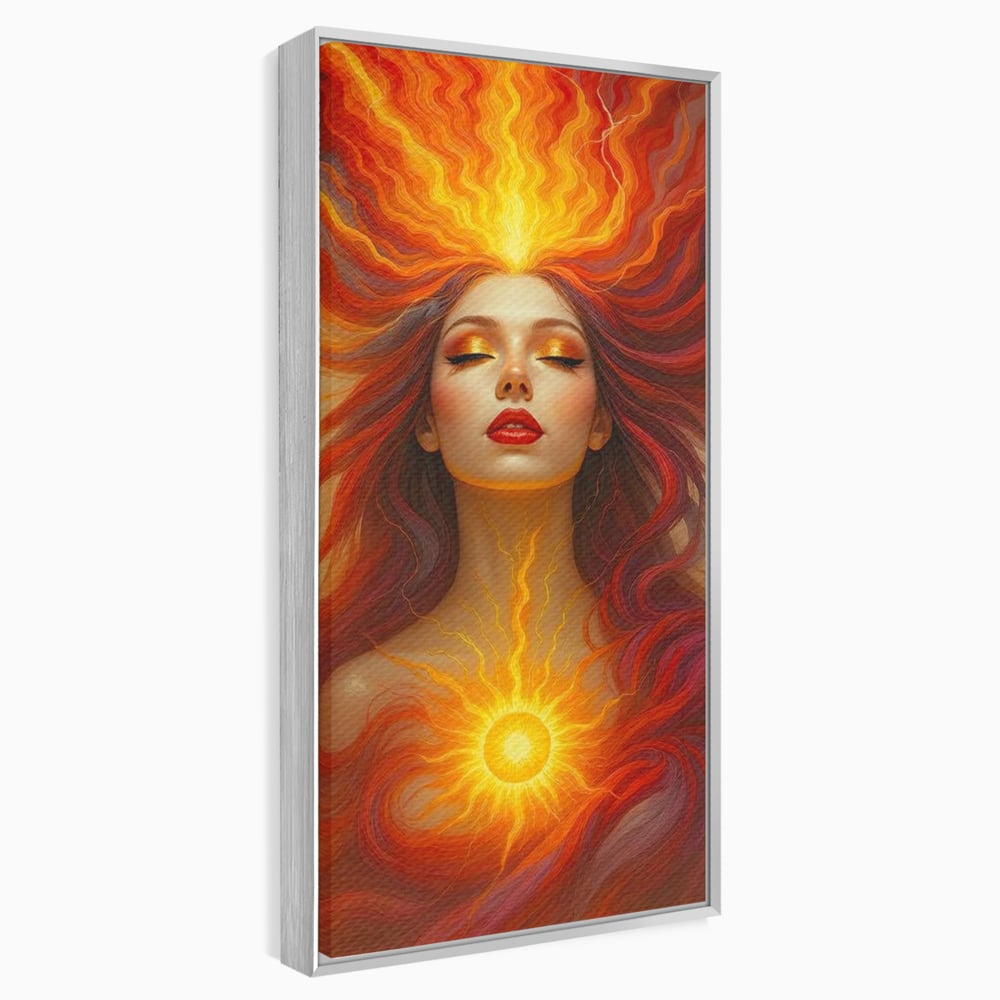 Tablou canvas cu tablou canvas cu zeita focului, in rama de aluminiu argintiu