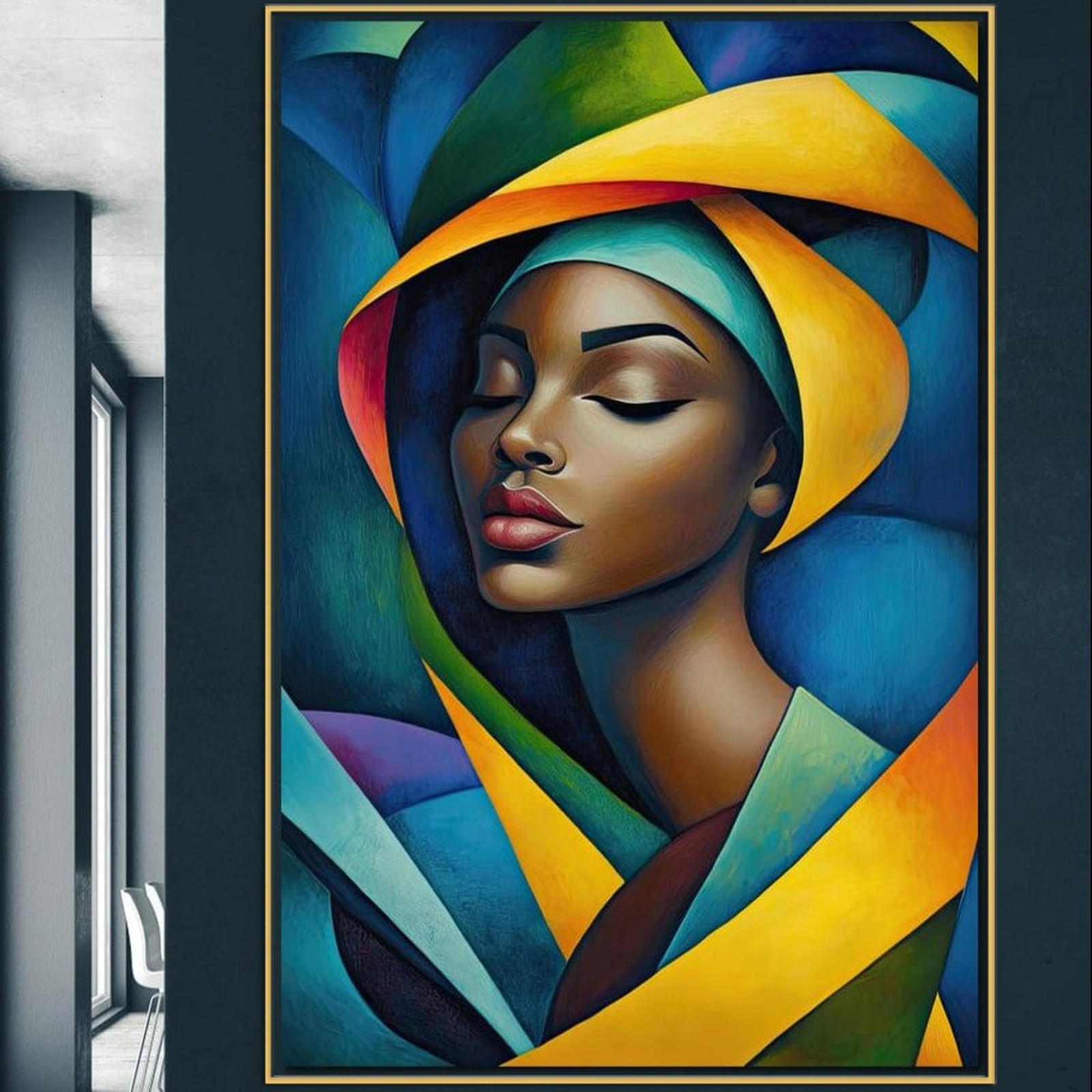 Tablou Canvas Premium, LuxCanva® G1160, Geometrie Tropicala, Abstract, Frumusete, Fashion, Colorat, Portret, Feminin, Contemporan, Cubism, Geometric, Chip, Fragil, Birou, Living, Dormitor