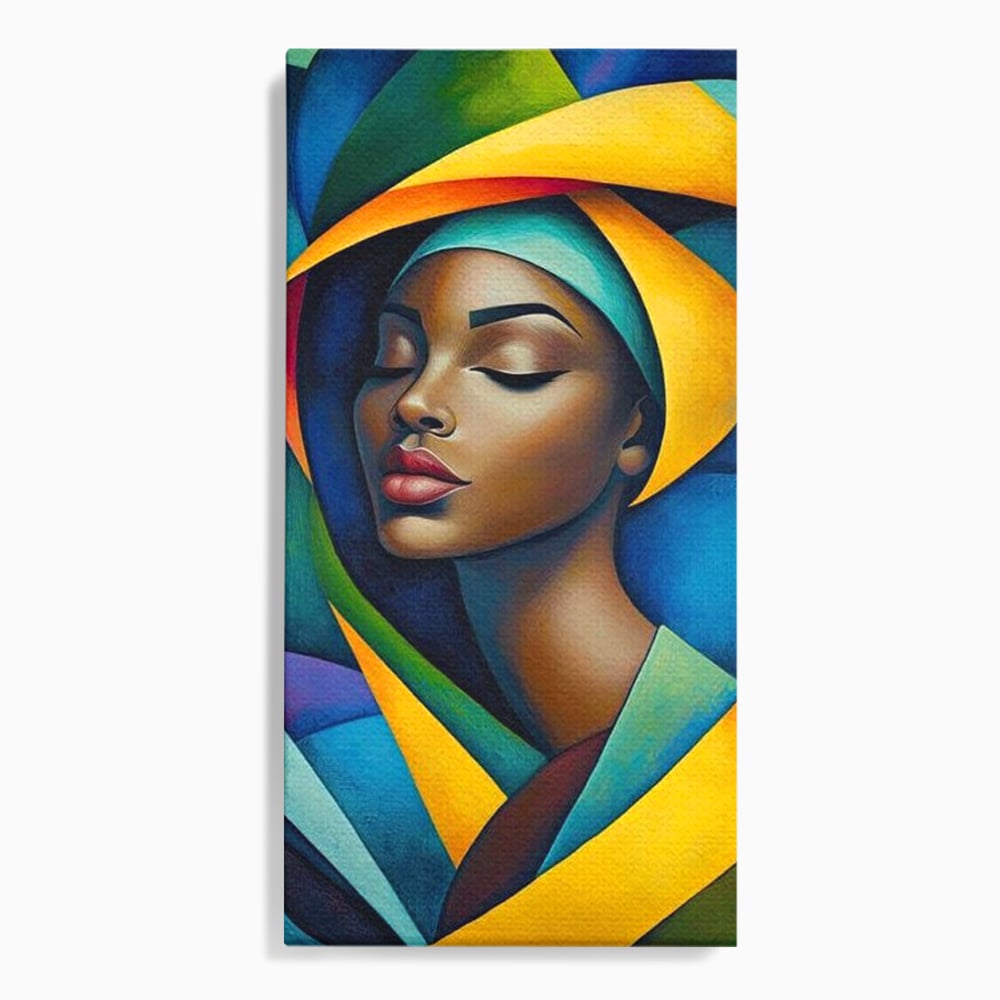 Tablou canvas cu tablou canvas cu portret feminin geometric, fara rama, pe sasiu de lemn