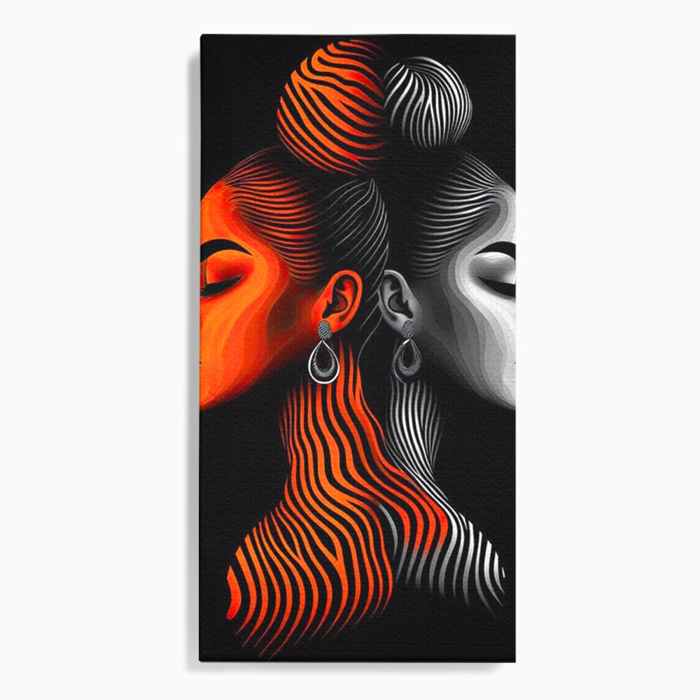 Tablou canvas cu tablou canvas cu doua fete stilizate, fara rama, pe sasiu de lemn