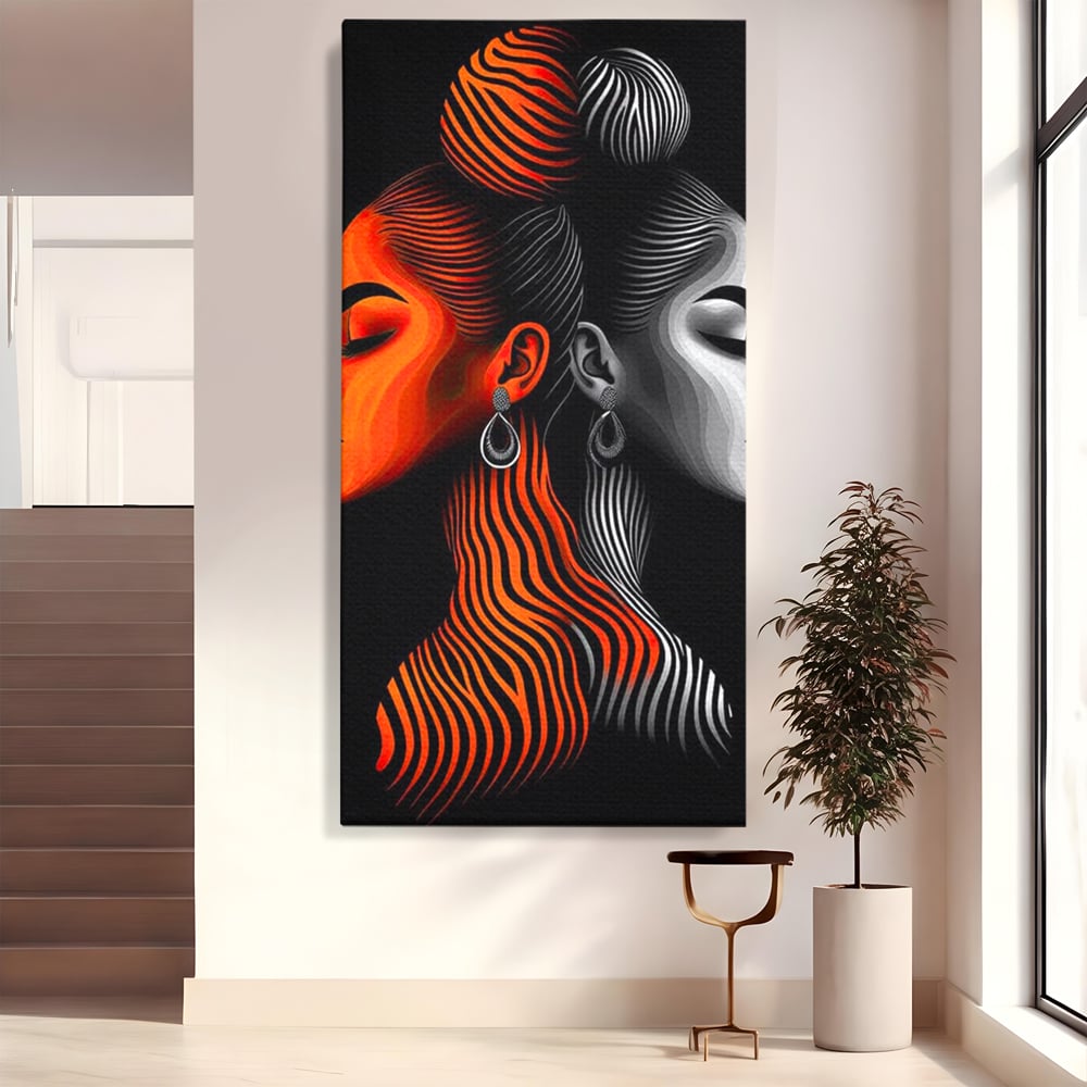 Tablou canvas cu tablou canvas cu doua fete stilizate, fara rama, pe sasiu de lemn