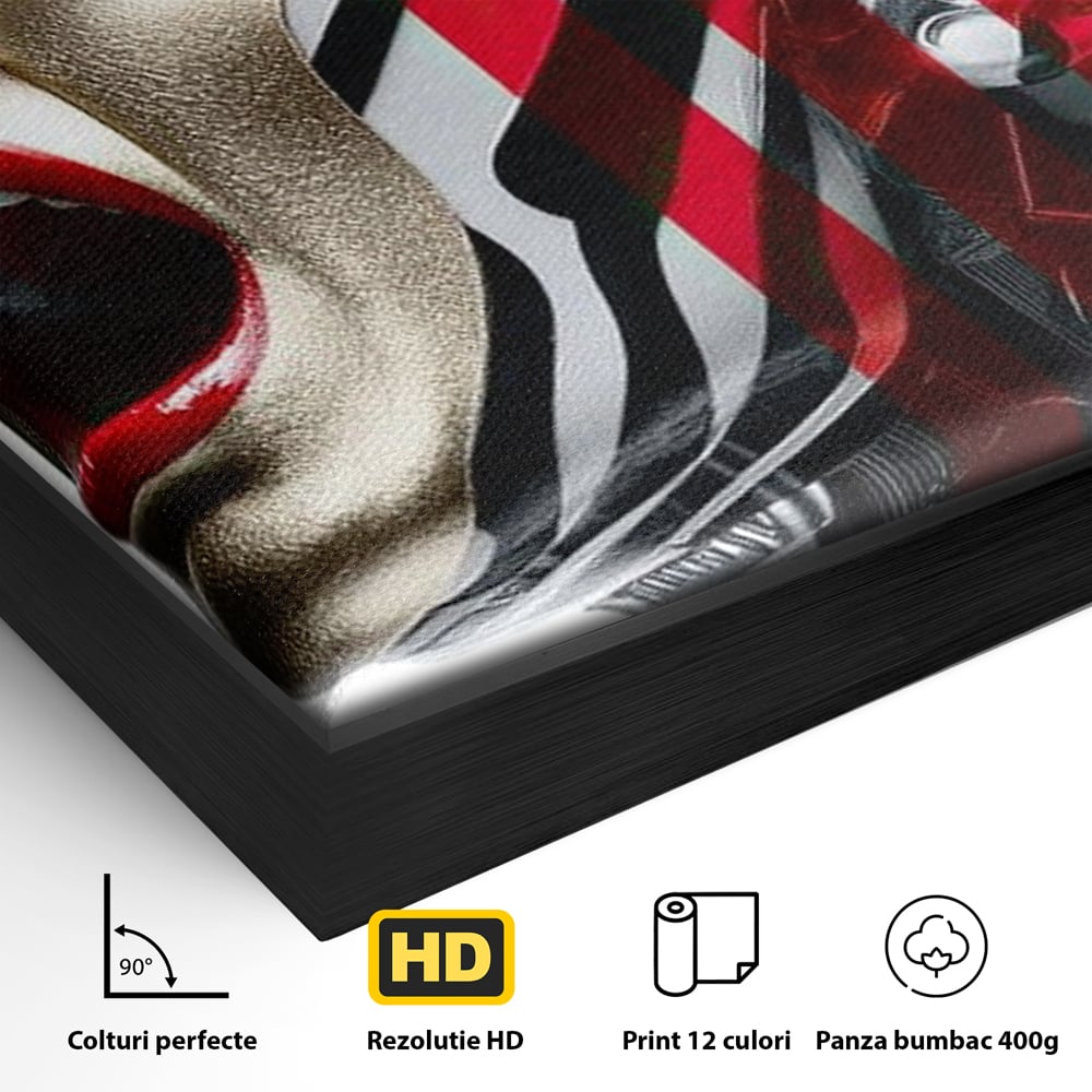 Detaliu al suprafetei: tablou canvas cu femeie futurista urland, in rama de aluminiu negru