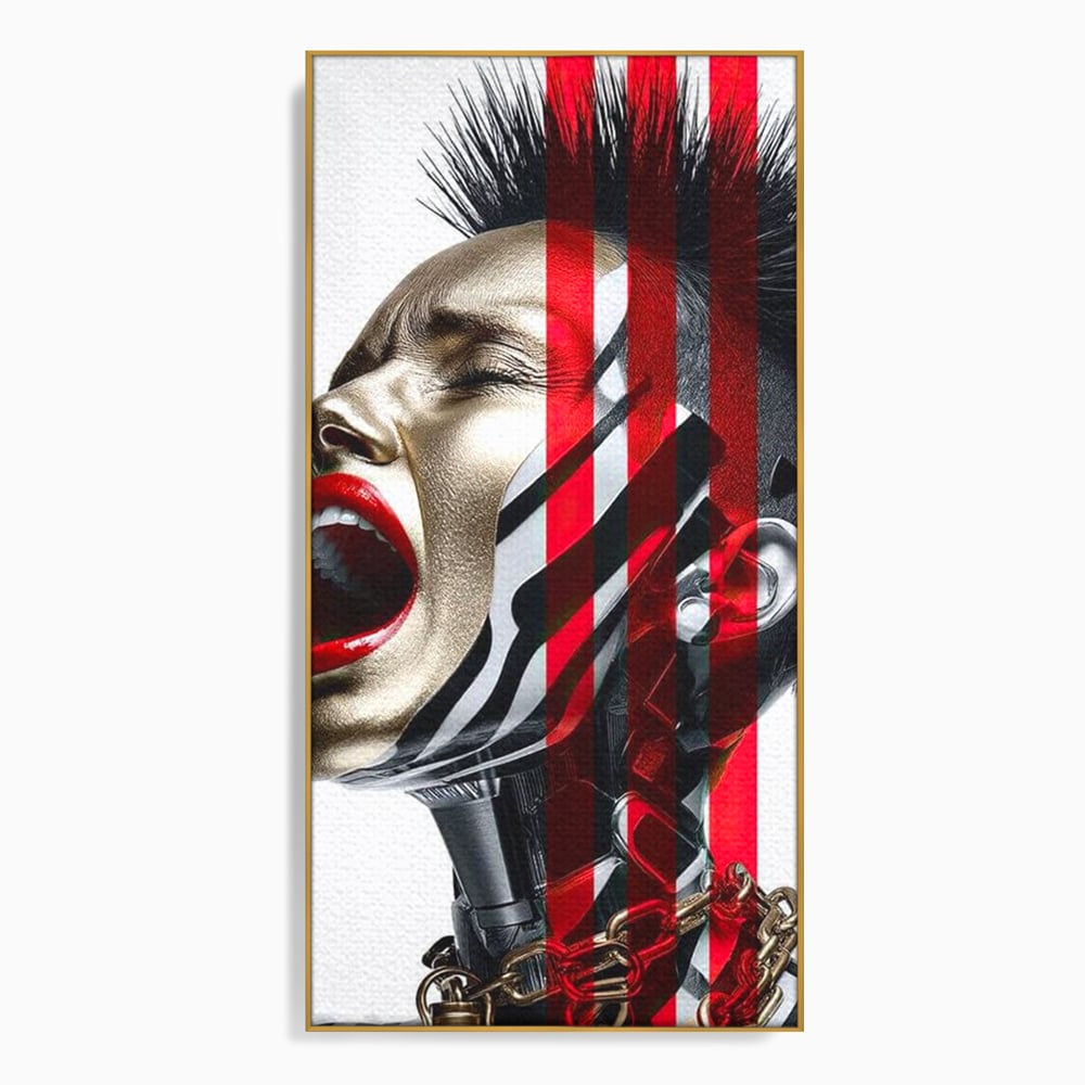 Tablou canvas cu tablou canvas cu femeie futurista urland, in rama de aluminiu auriu
