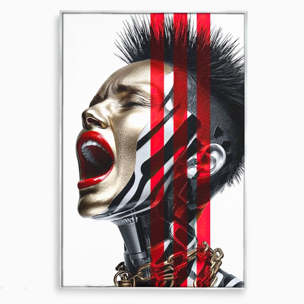 Tablou canvas cu tablou canvas cu femeie futurista urland, in rama de aluminiu argintiu
