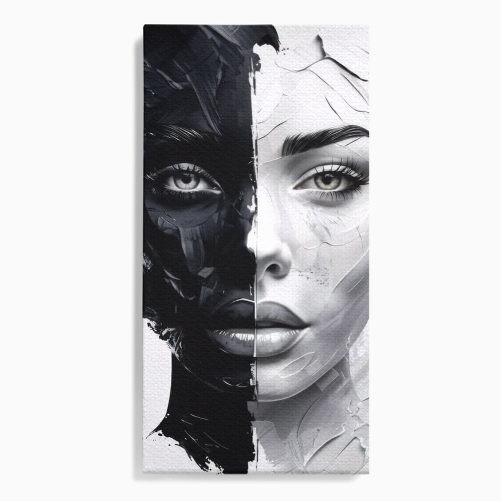 Tablou canvas cu tablou canvas cu chip de femeie in doua nuante, fara rama, pe sasiu de lemn
