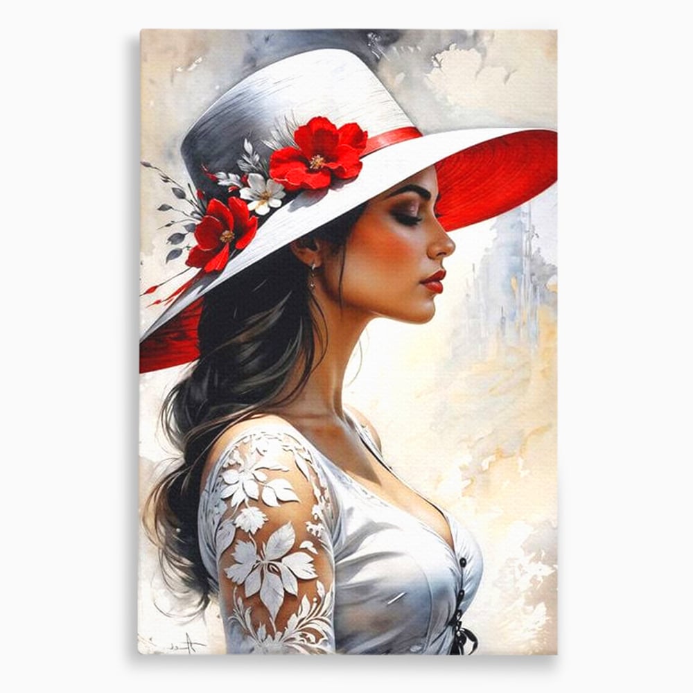 Tablou canvas cu tablou canvas cu profil de doamna, fara rama, pe sasiu de lemn