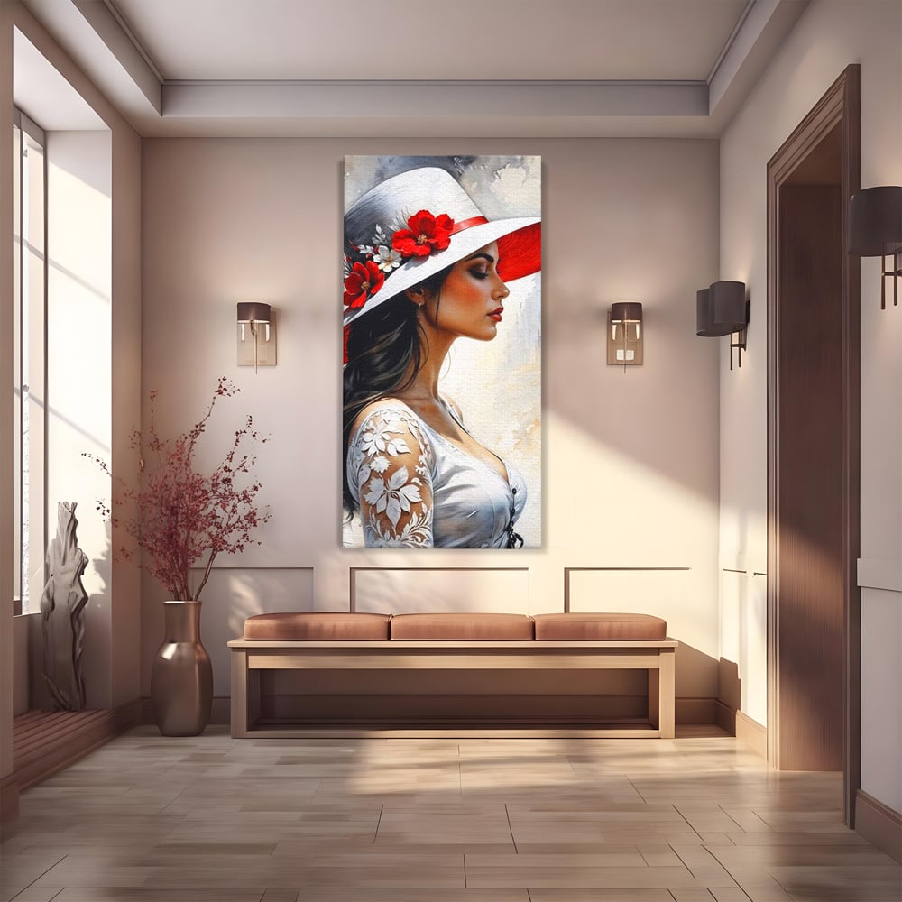 Tablou canvas cu tablou canvas cu profil de doamna, fara rama, pe sasiu de lemn
