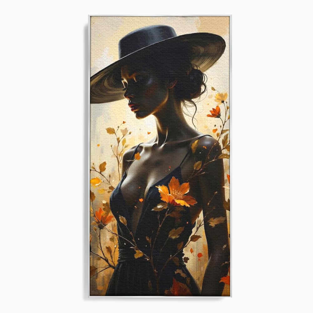Tablou canvas cu tablou canvas cu silueta feminina, in rama de aluminiu argintiu