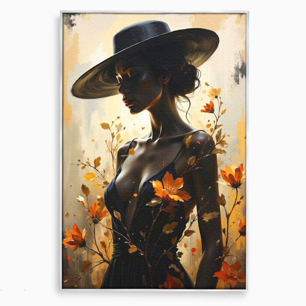 Tablou canvas cu tablou canvas cu silueta feminina, in rama de aluminiu argintiu
