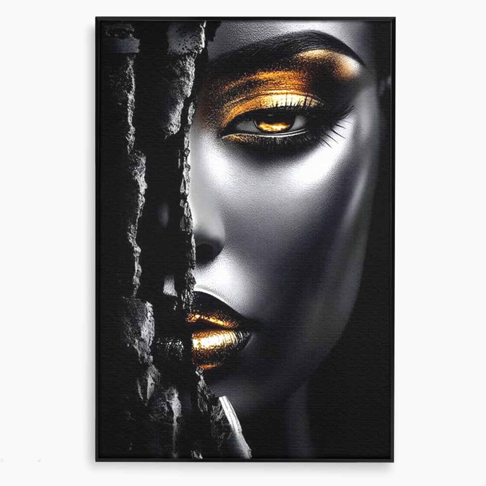 Tablou canvas cu tablou canvas cu o femeie, in rama de aluminiu negru