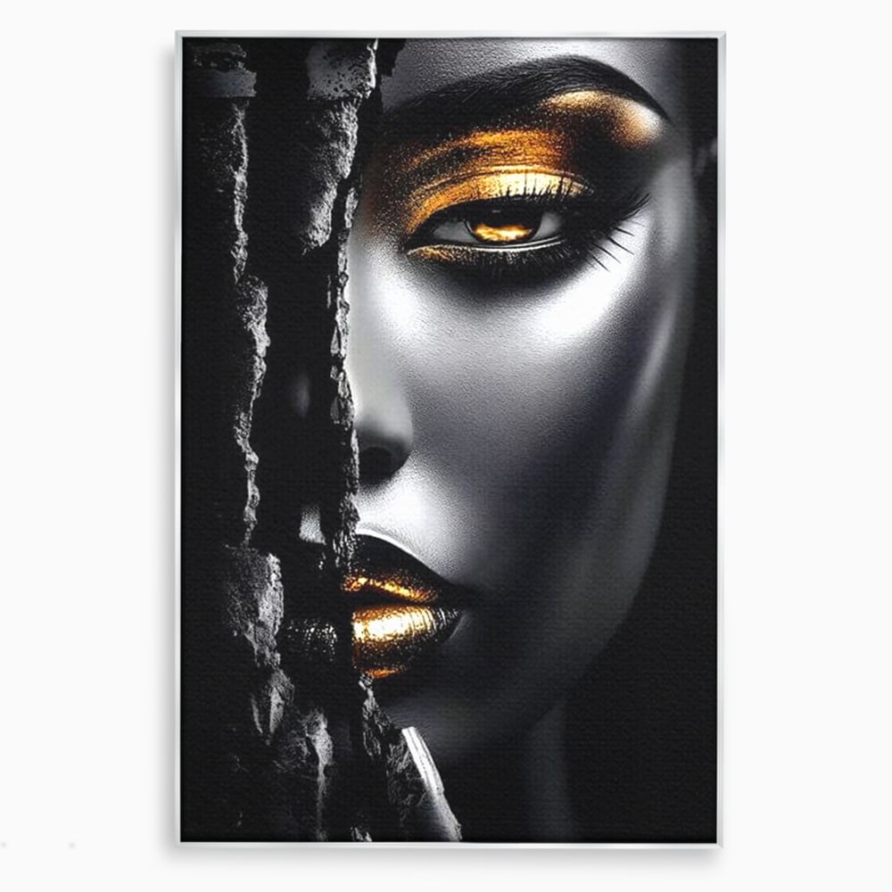 Tablou canvas cu tablou canvas cu o femeie, in rama de aluminiu argintiu