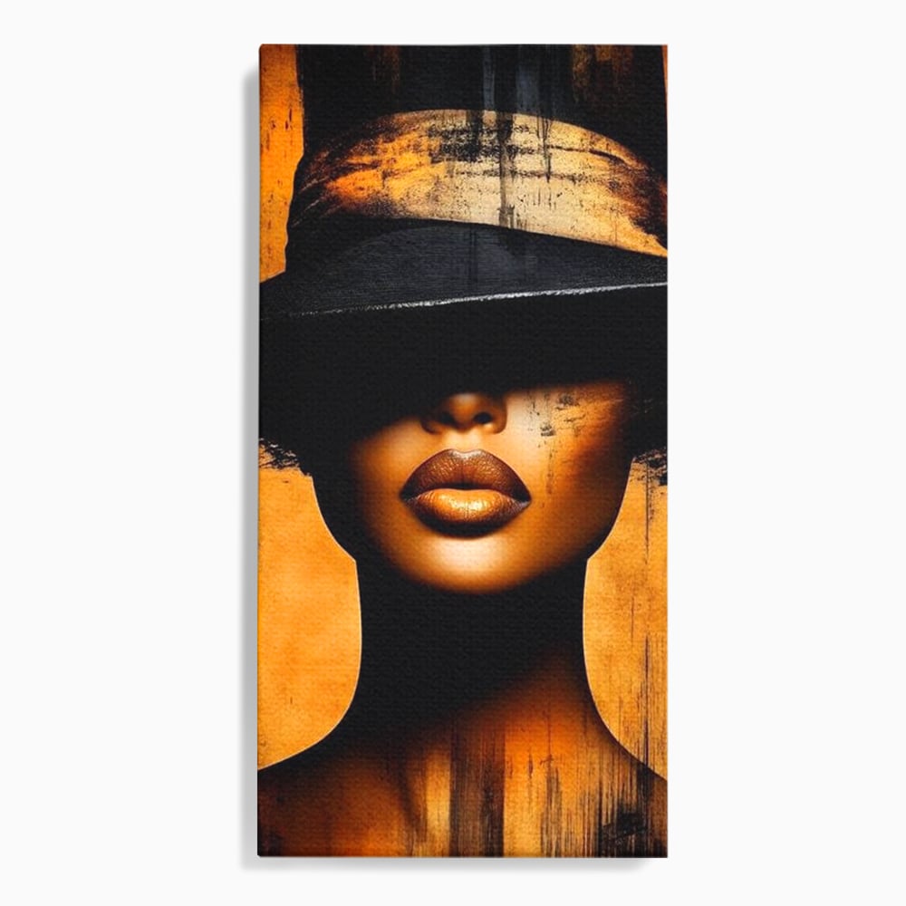 Tablou canvas cu tablou canvas cu buze si palarie, fara rama, pe sasiu de lemn
