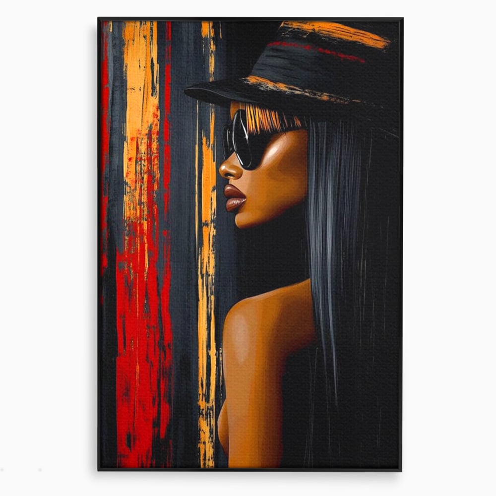 Tablou canvas cu tablou canvas cu ilustratia unei femei, in rama de aluminiu negru