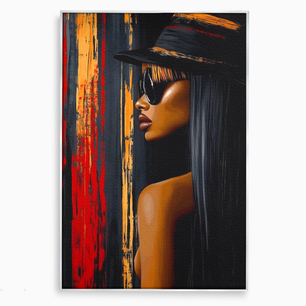 Tablou canvas cu tablou canvas cu ilustratia unei femei, in rama de aluminiu argintiu