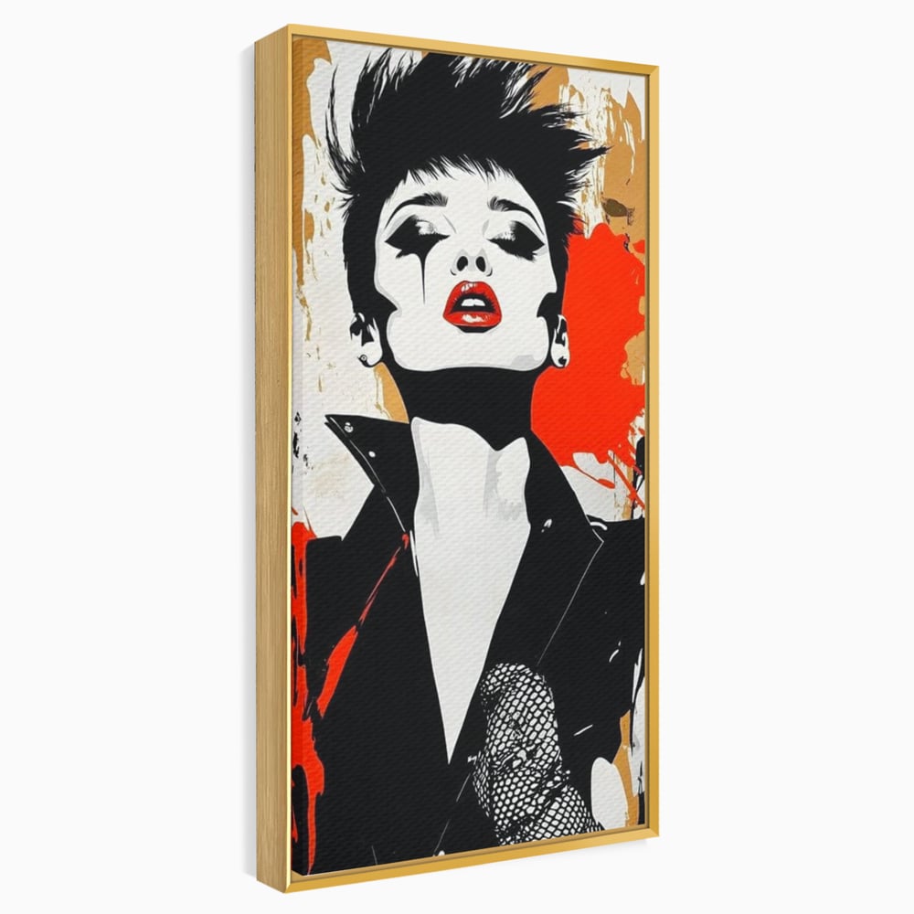 Tablou canvas cu tablou canvas cu femeie rebela, in rama de aluminiu auriu