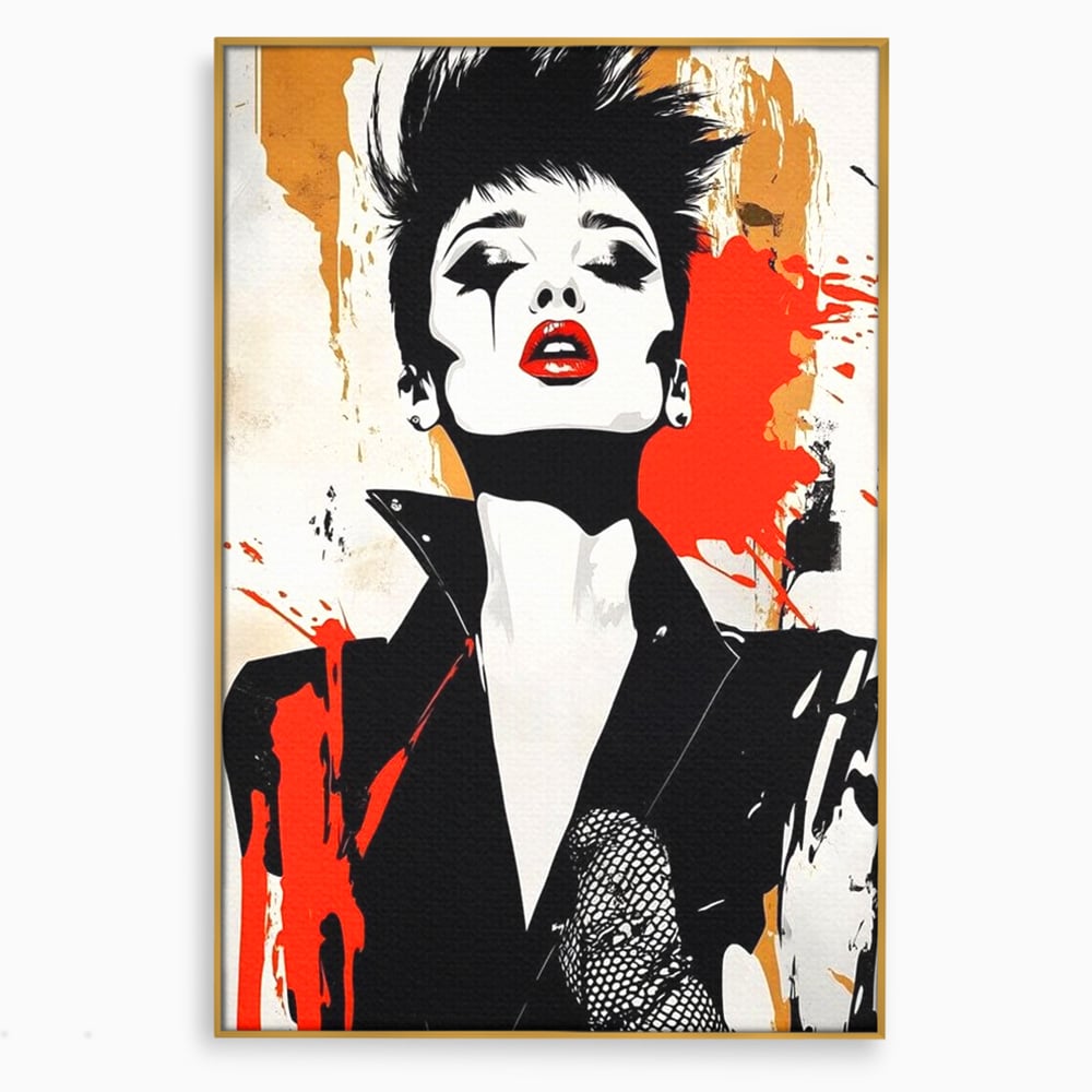 Tablou canvas cu tablou canvas cu femeie rebela, in rama de aluminiu auriu