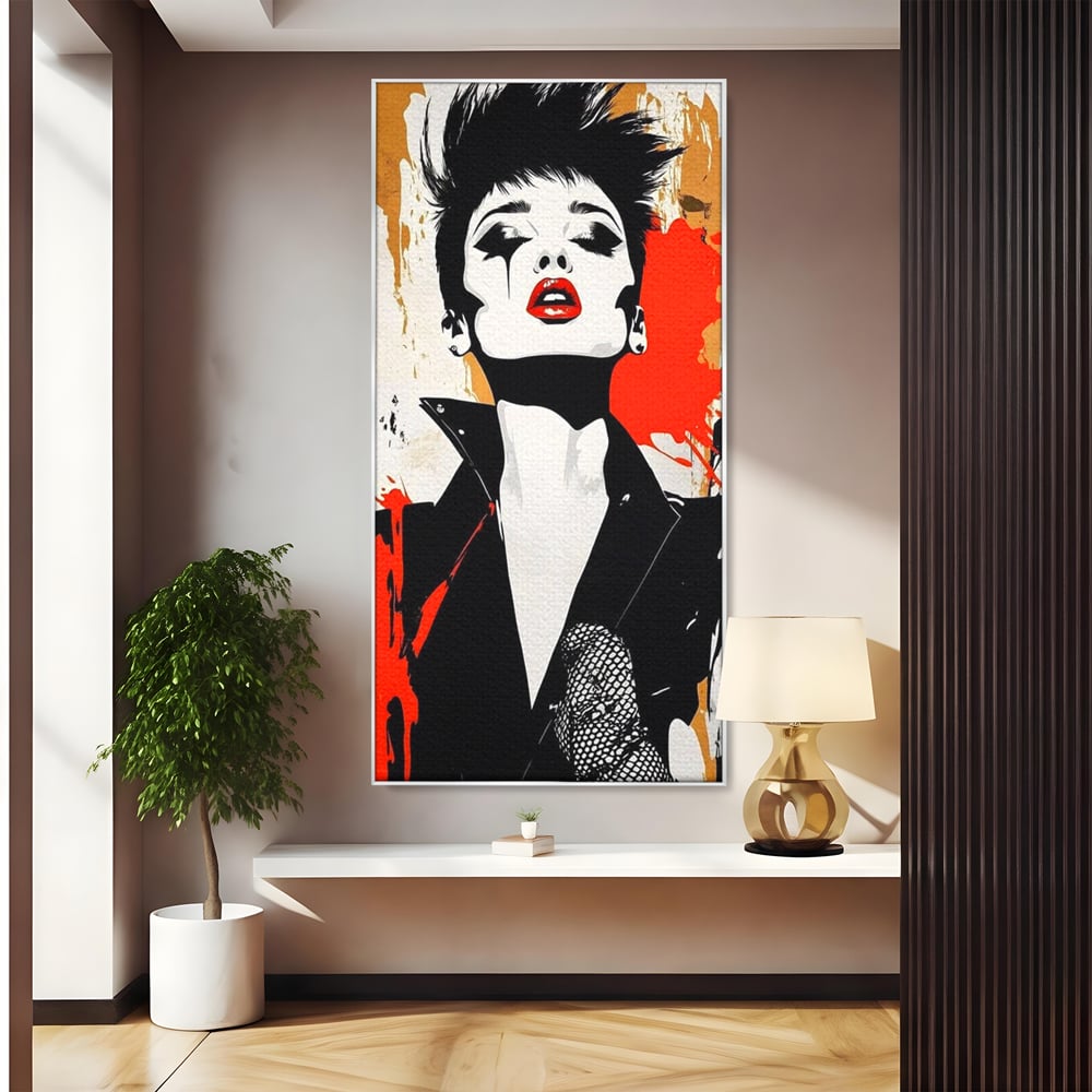 Tablou canvas cu tablou canvas cu femeie rebela, in rama de aluminiu argintiu