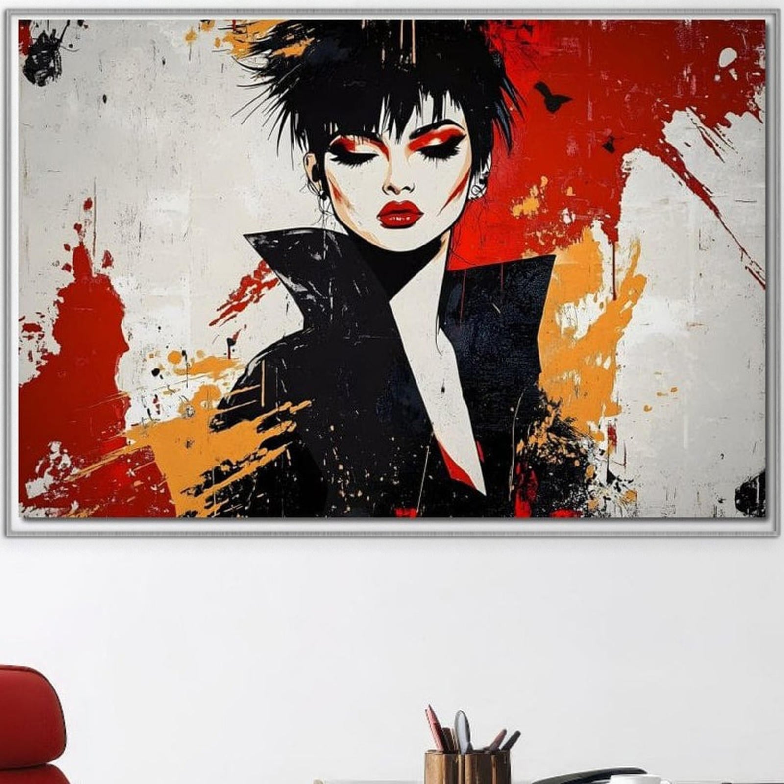 Tablou Canvas Premium, LuxCanva® G1179, Razboinica Glam,  Queen, Punk, Eleganta, Stil, Vestimentatie, Cartier, Club, Show, Muzica, Adrenalina, Umbre, Buze, Birou, Living, Dormitor