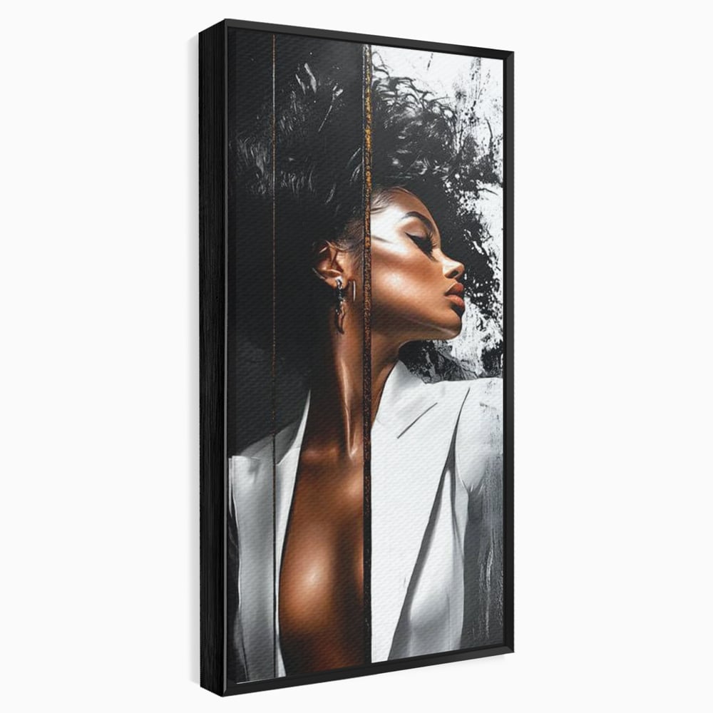 Tablou canvas cu tablou canvas cu portret feminin stilizat, in rama de aluminiu negru