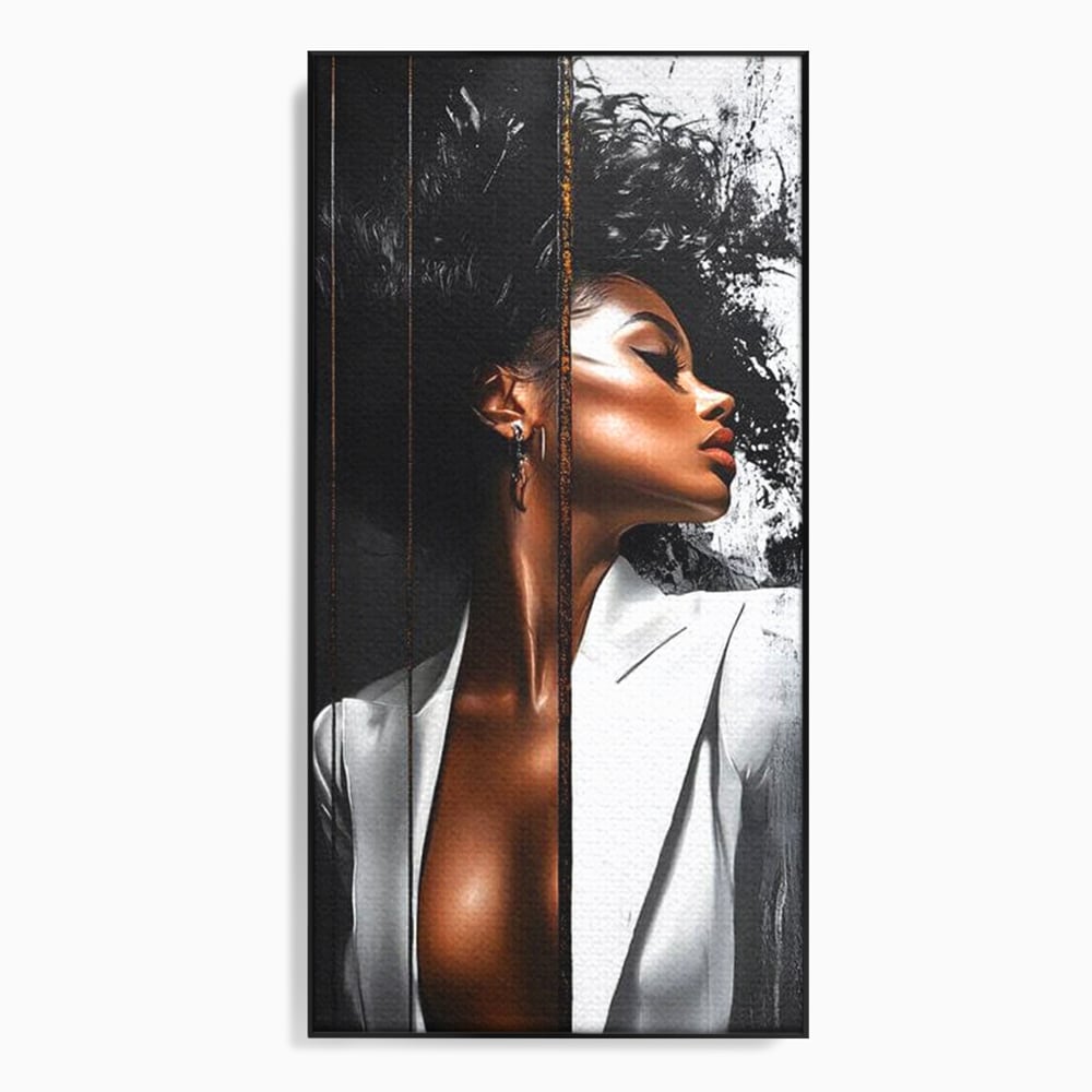 Tablou canvas cu tablou canvas cu portret feminin stilizat, in rama de aluminiu negru