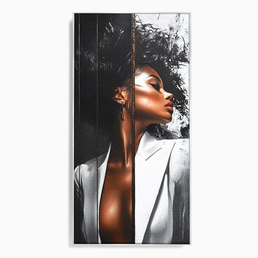 Tablou canvas cu tablou canvas cu portret feminin stilizat, in rama de aluminiu argintiu